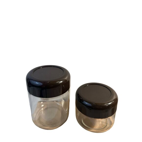 2 Heller Designs INC glass containers brown lids USA VTG
